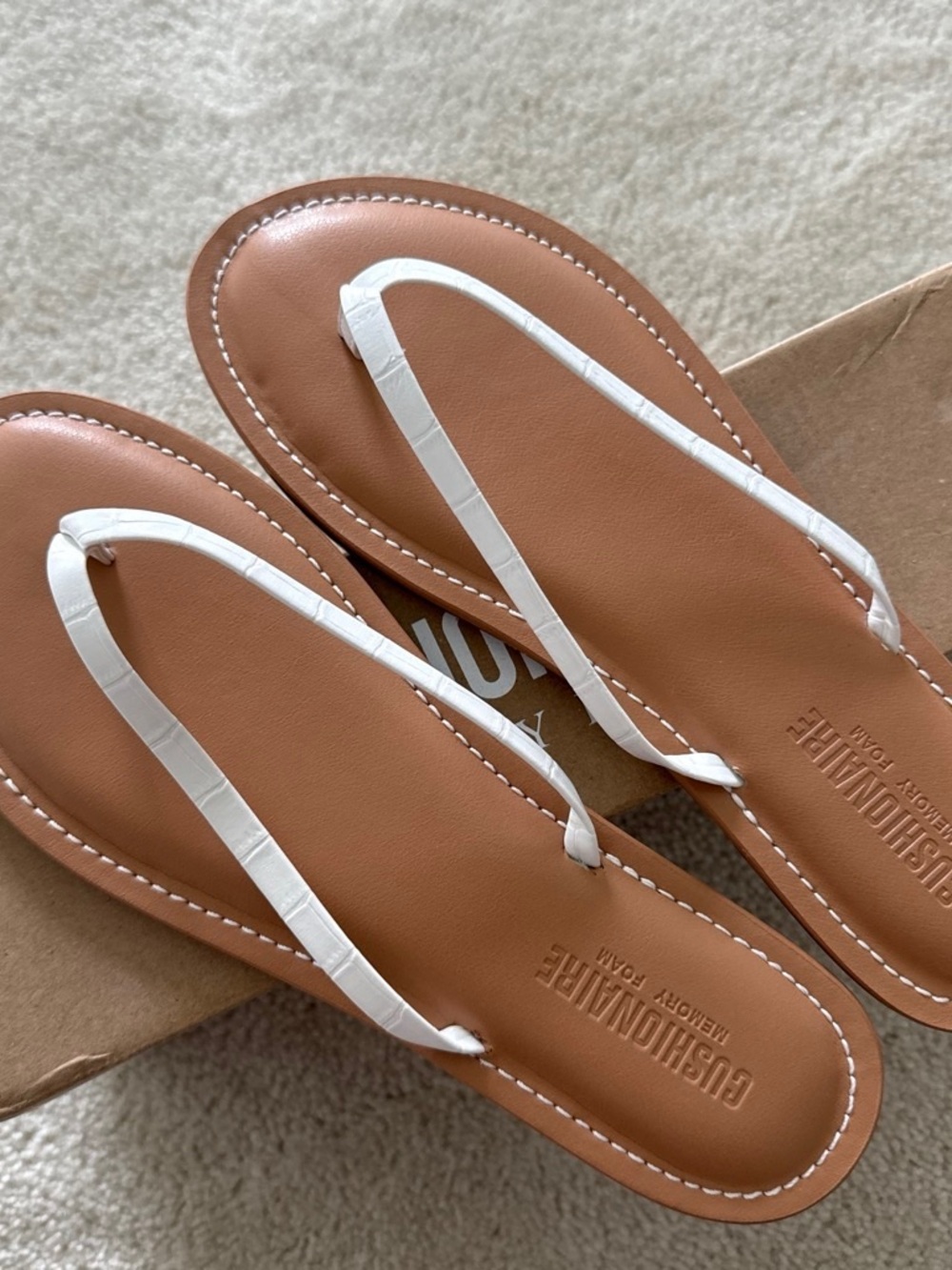 Women's White Strap Tan Footbed Sandals – Cushioned Flip Flops